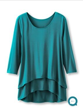 Soft Surroundings Teal Layered High-Low Long-Sleeve Tunic-Medium
